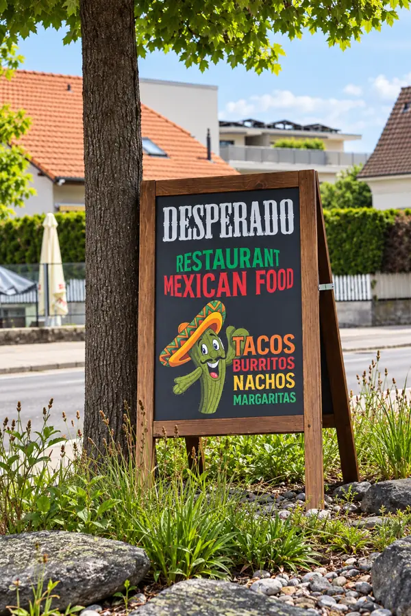 Desperado Restaurant Kundenstopper Holzschild Werbetechnik Solothurn